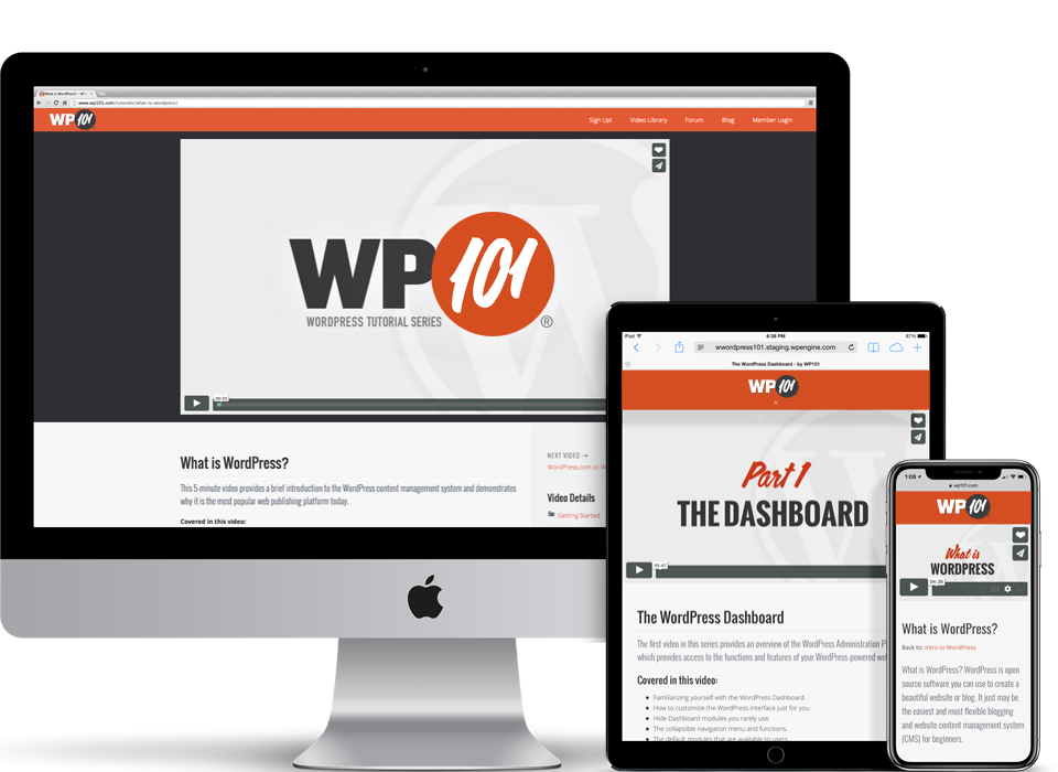 WP101 WordPress Tutorials on any screen